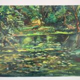 Oil on panel, Pond in the undergrowth on the edge of the Breton marsh, signature identified
