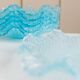 Six-piece turquoise crystal glass bowls, vintage 1980s, ruffled scalloped rims, pressed texture