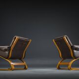 Brown Leather Armchairs by Elsa & Nordahl Solheim for Rybo Rykken & Co., 1970s, Set of 2
