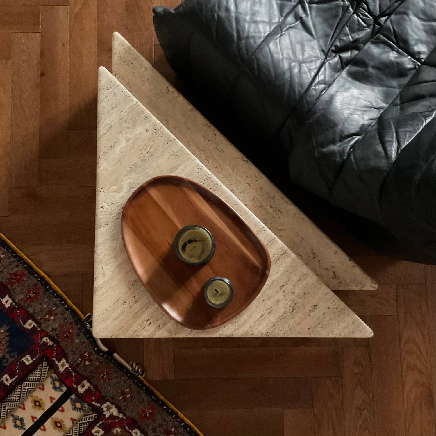 Ligne Roset vintage travertine nesting coffee tables