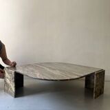 water green, beige and pink/burgundy marble drop coffee table, Roche Bobois 1970