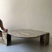 water green, beige and pink/burgundy marble drop coffee table, Roche Bobois 1970