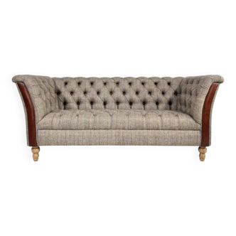 Canapé Chesterfield en cuir, tissu et bois
