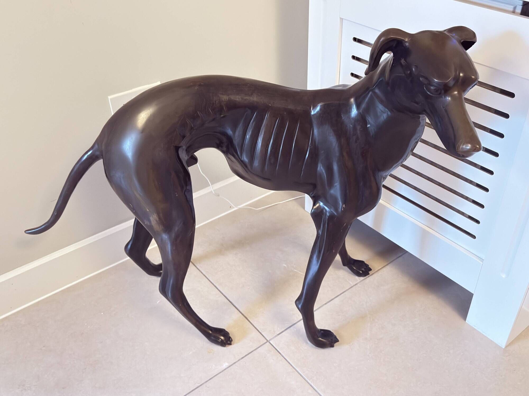 Monumental Bronze Statue of an Italian Greyhound / Whippet – Large Antique Sculpture Representing a Dog