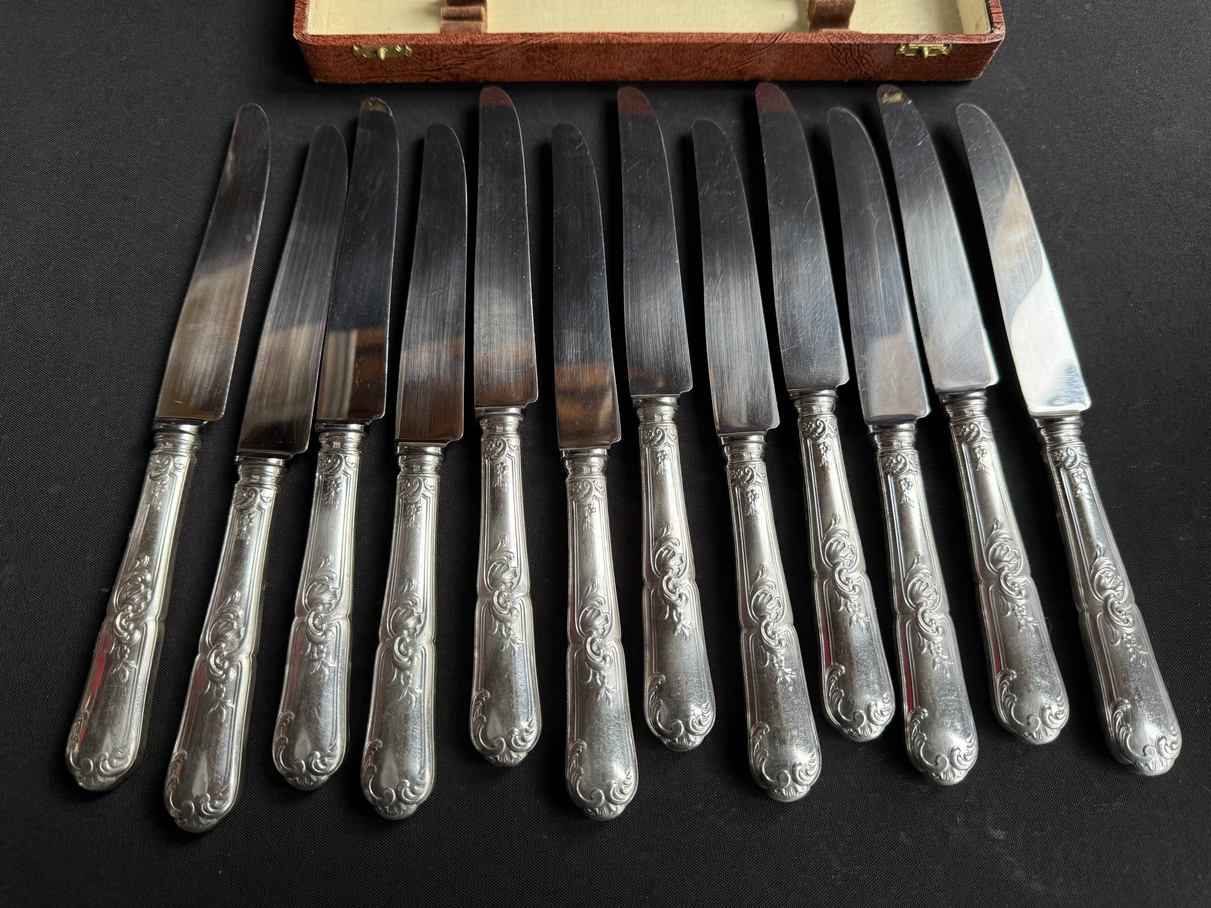 Box of 12 table knives – Silver-plated – Orbrille