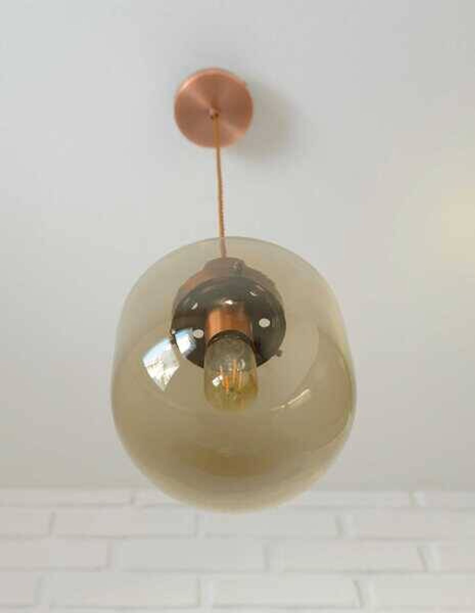 1 blown smoked glass pendant light / copper bar lamp / mid-century modern 1970s