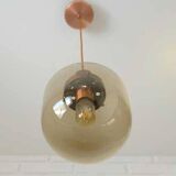 1 blown smoked glass pendant light / copper bar lamp / mid-century modern 1970s
