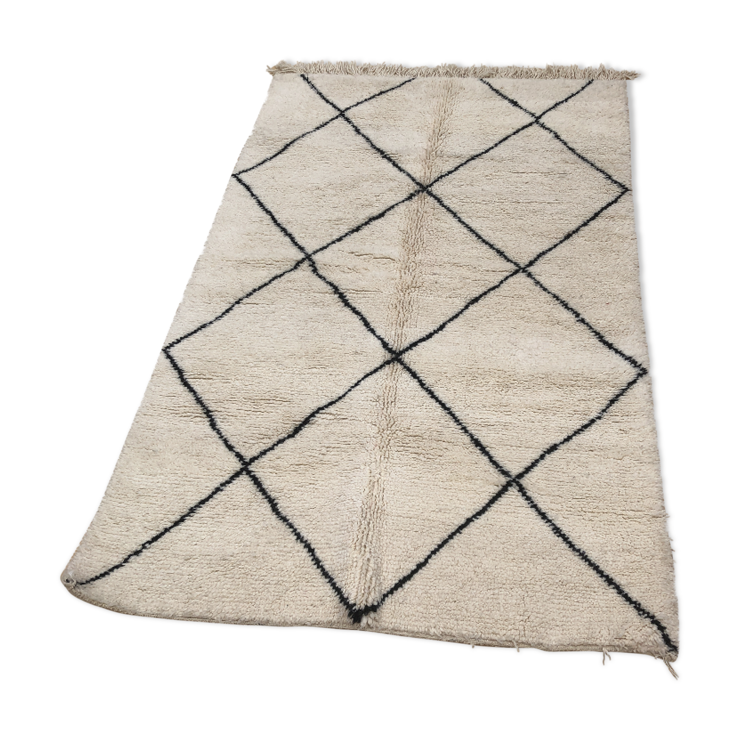 Carpet Berber Moroccan Beni Ouarain off-white to Black diamonds 2, 34 x 1, 52 m