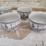 Set of 4 Japanese tea cups without handle pale blue and pink décor