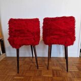 Pair of vintage red furry chairs