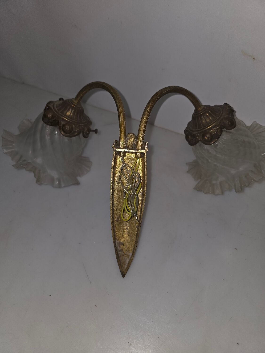 Double bronze wall light with glass tulips Art Deco