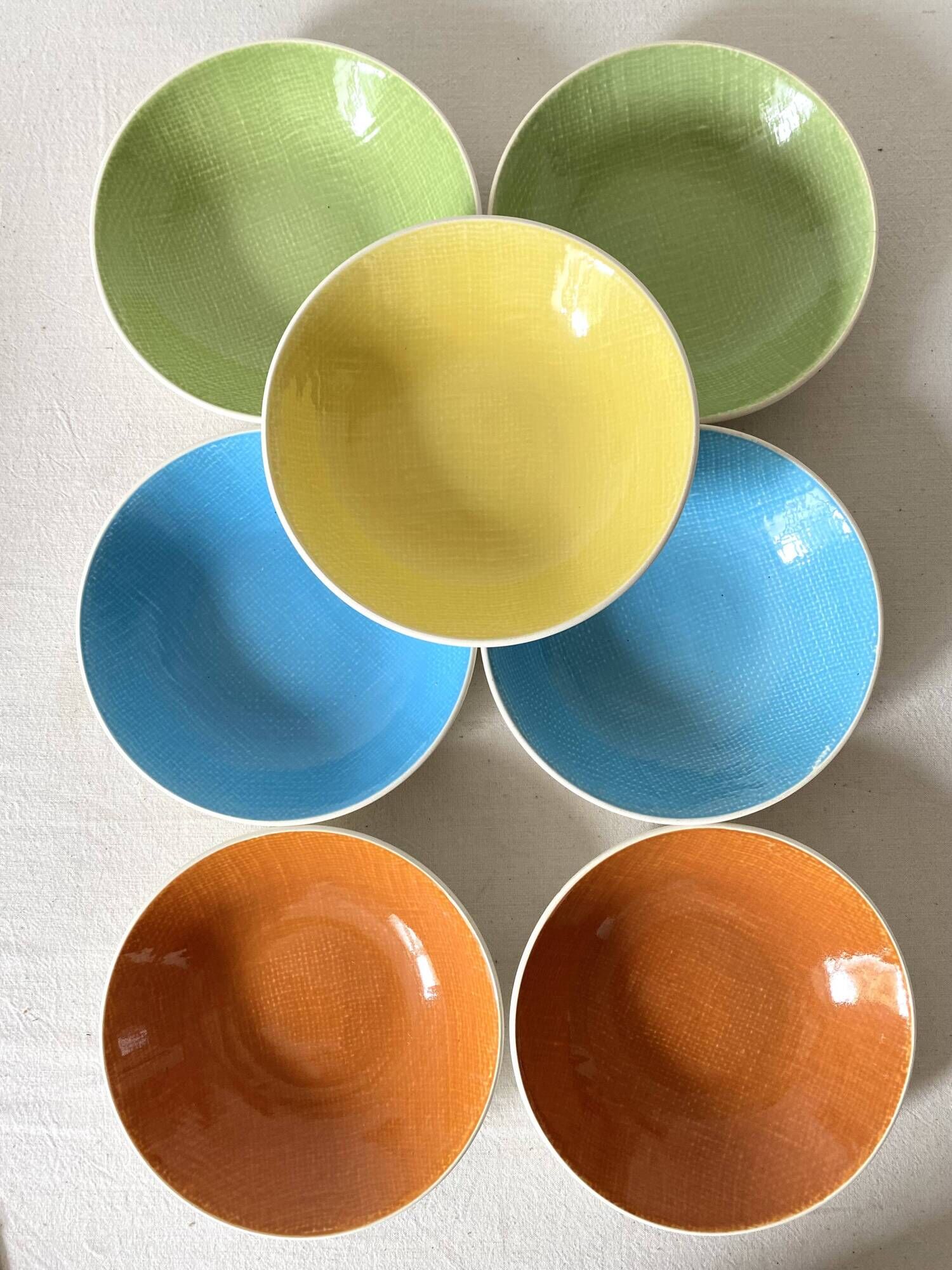 Salins France colored soup plates, Deauville model, 50s-60s