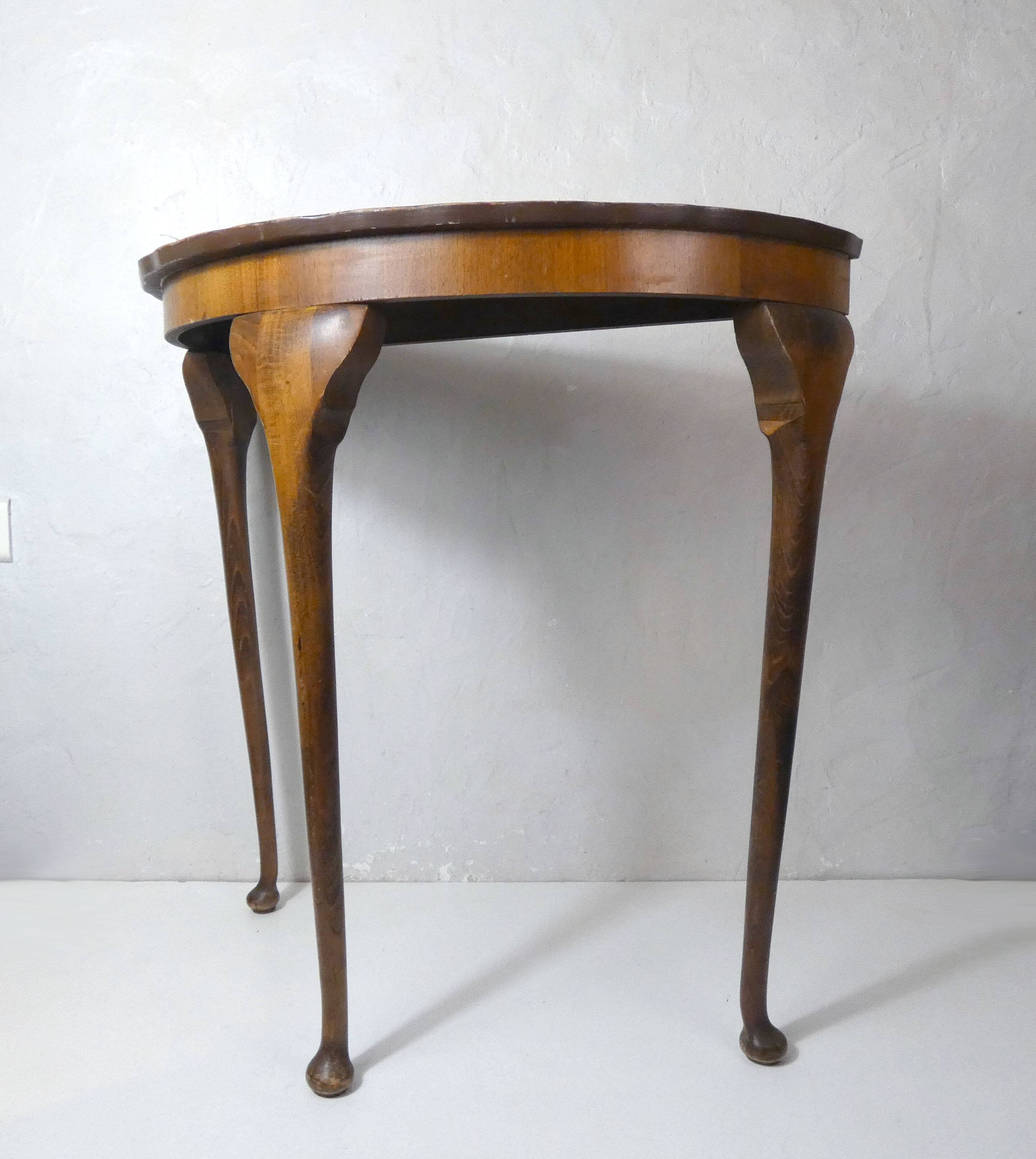 Old wooden half moon tripod console side table
