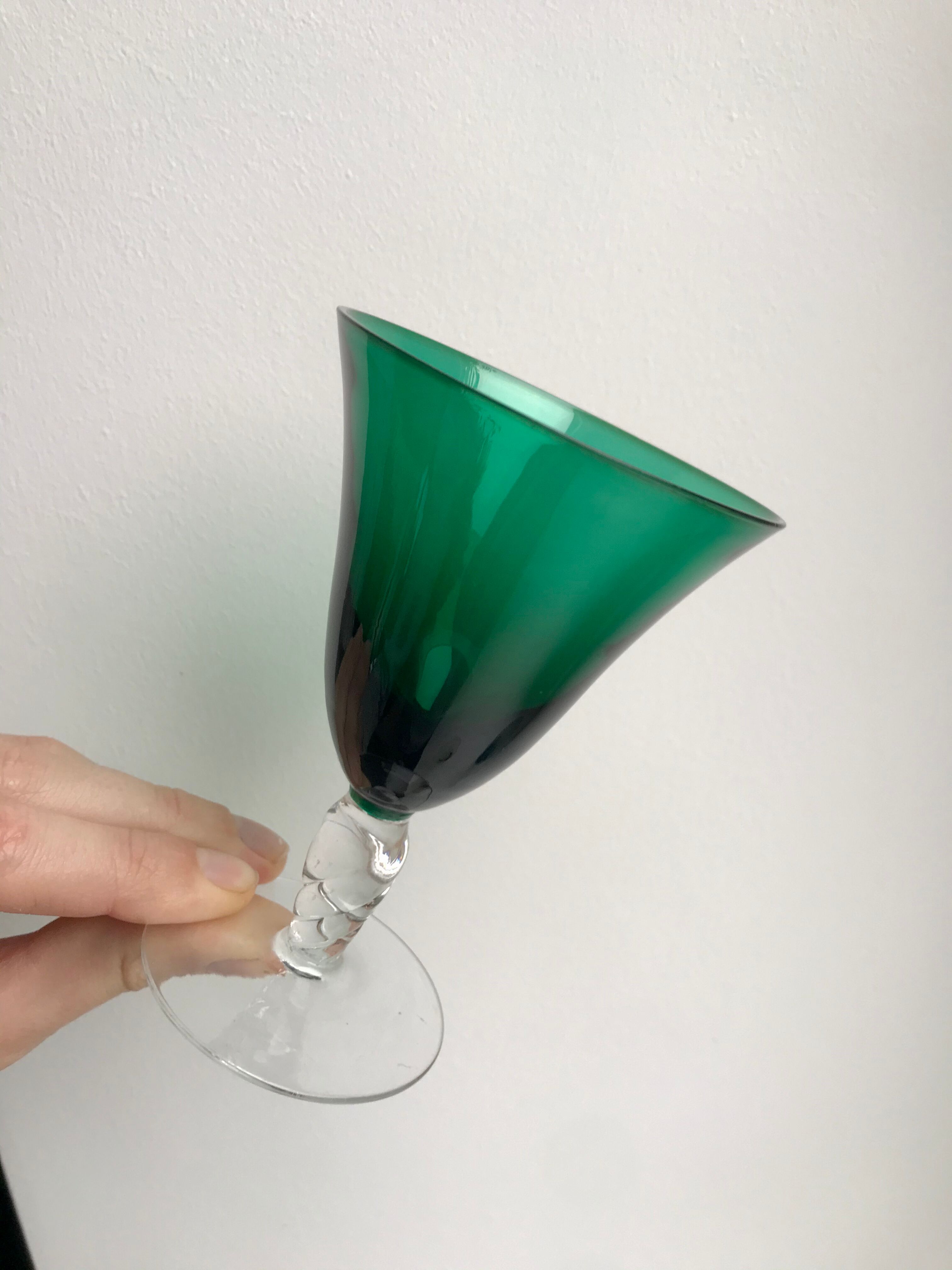 Set of 4 colored wine glasses feet worked 50s