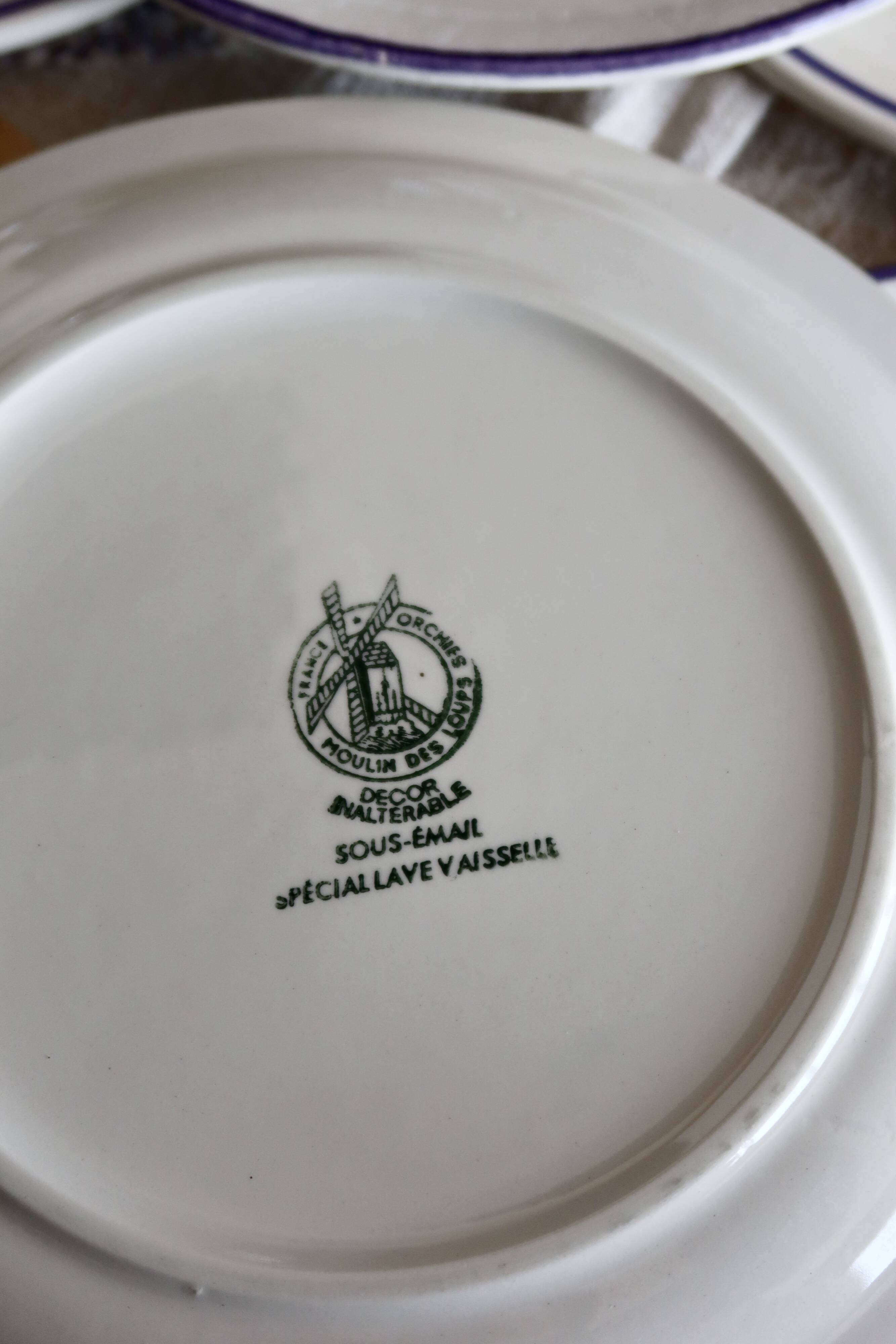 6 vintage porcelain dessert plates Moulin des Loups lilac floral pattern
