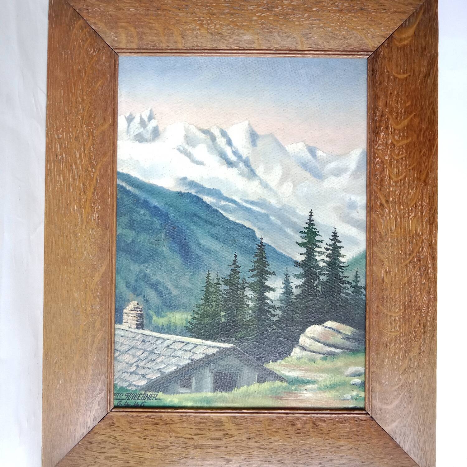 Mountain Landscape Painting from 1946 signed Frame