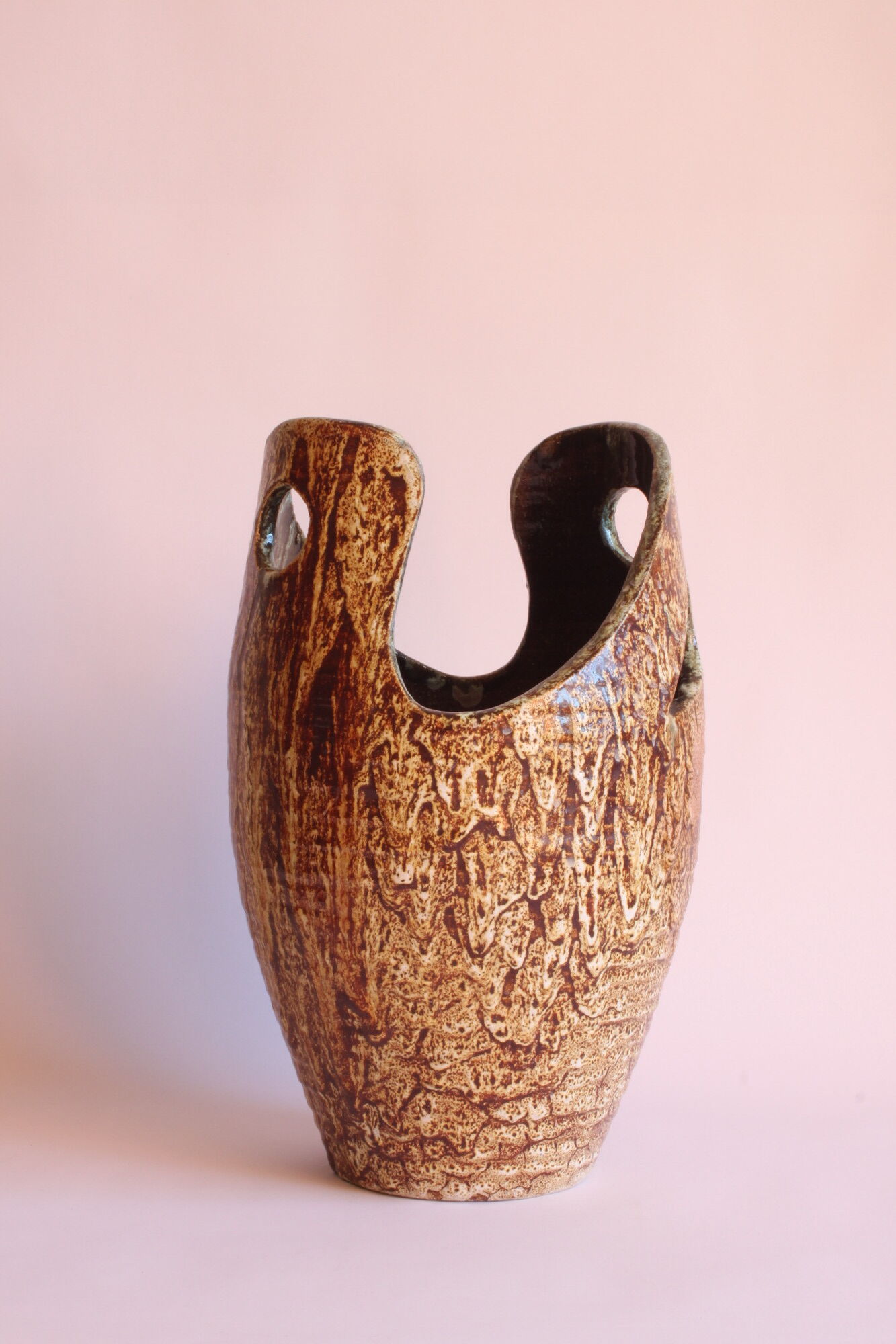 Freeform open worked vase by "Les potiers d'Accolay", France 1970s.