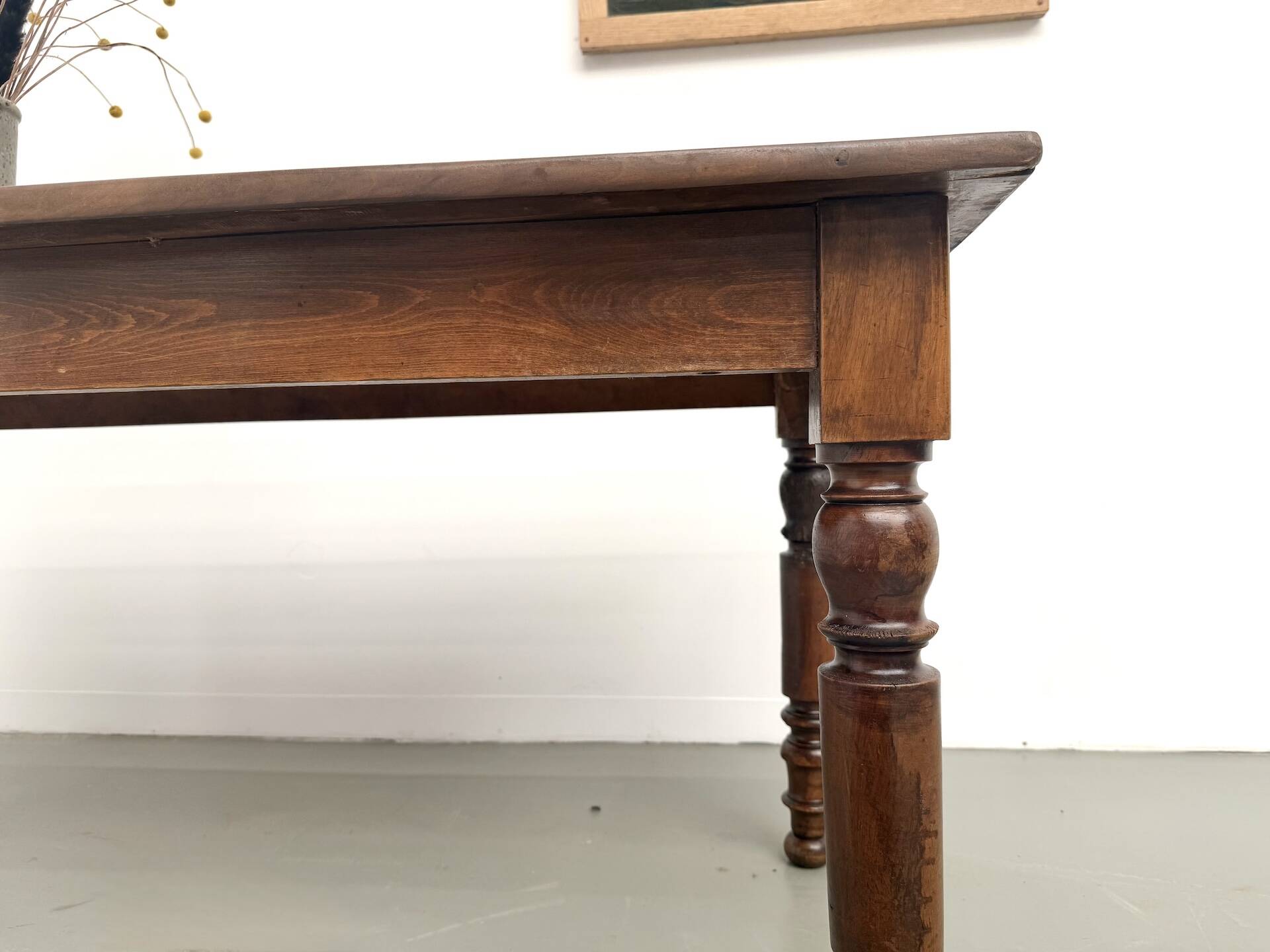 Farm table in solid cherry wood, turned legs, France, around 1900.