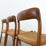 Set 6 Teak and Paper Cord Dining Chairs by Niels O. Moller, Model 75