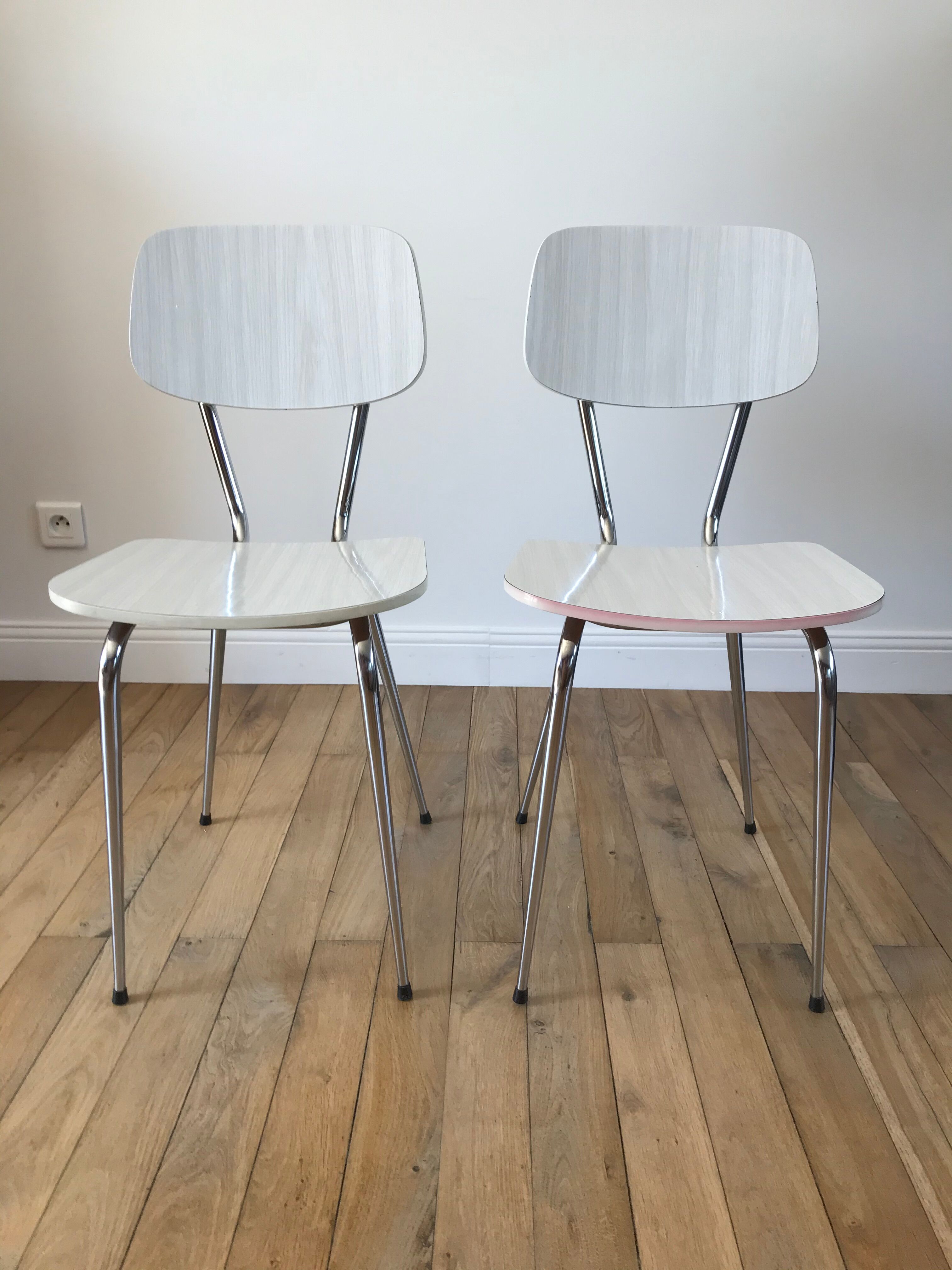 Pair of white Formica chairs 70s