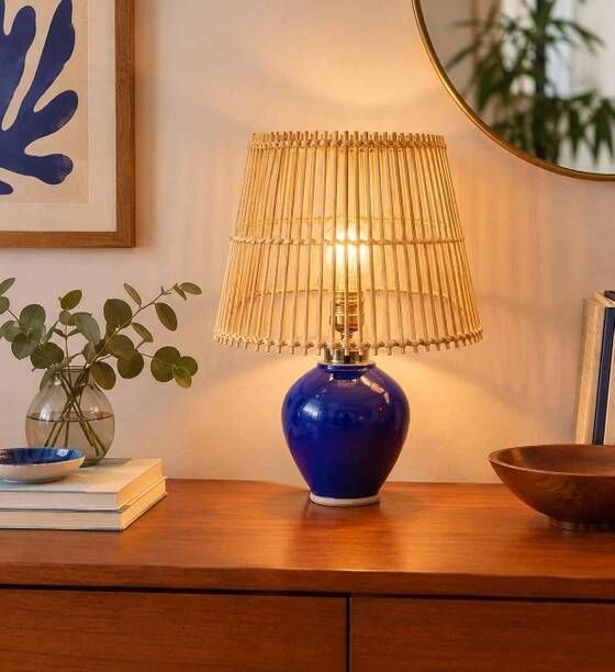 Lampe en grès émaillé bleu 1960