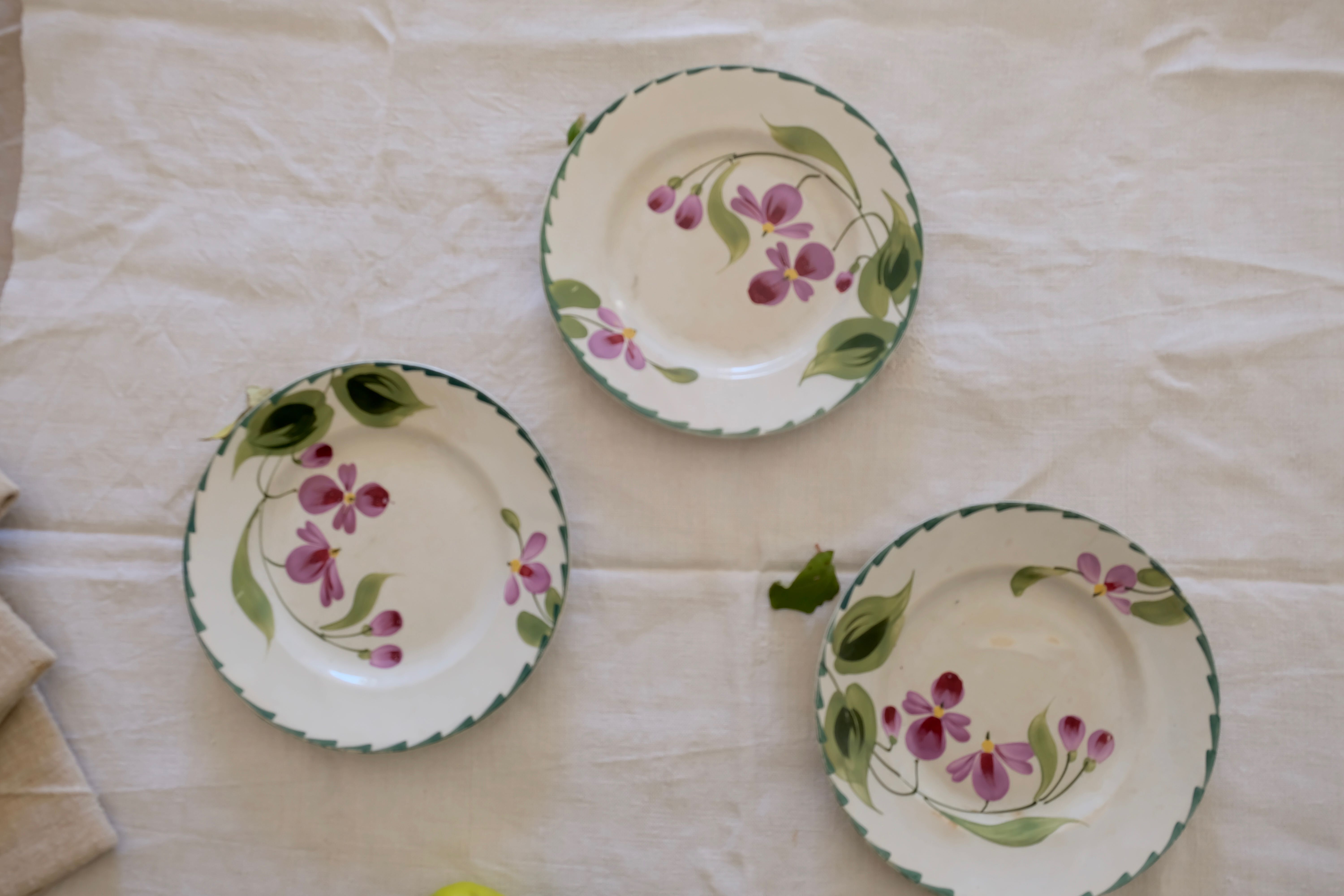 Set of 3 plates St. Amand & Hamage 1896 - 1952 iron earth hand-painted floral decoration