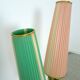 1950s floor lamp with pink and green shade and gold-coloured legs
