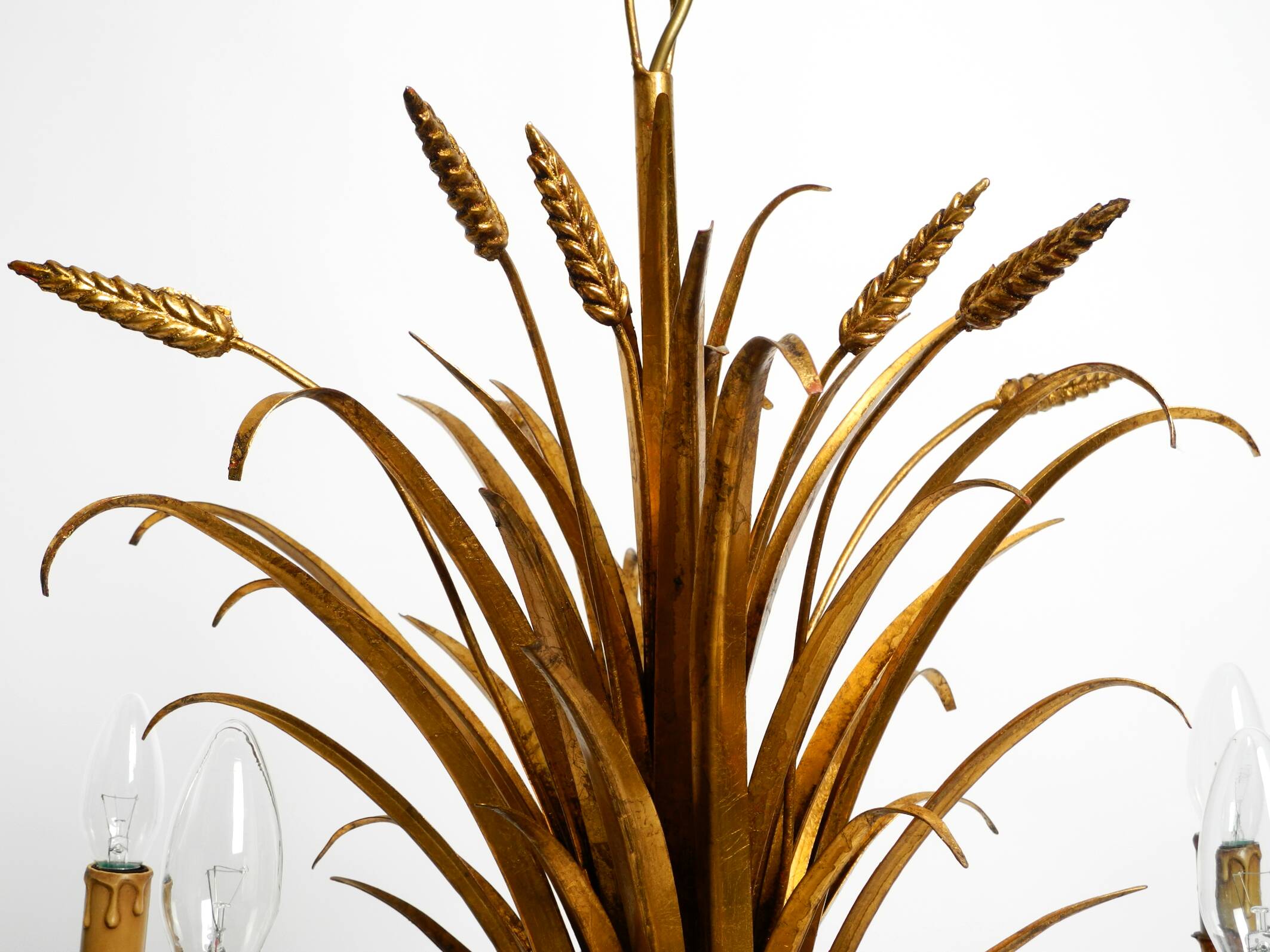 Beautiful huge 1970s gold-plated 5-arm tall metal chandelier by Hans Kögl