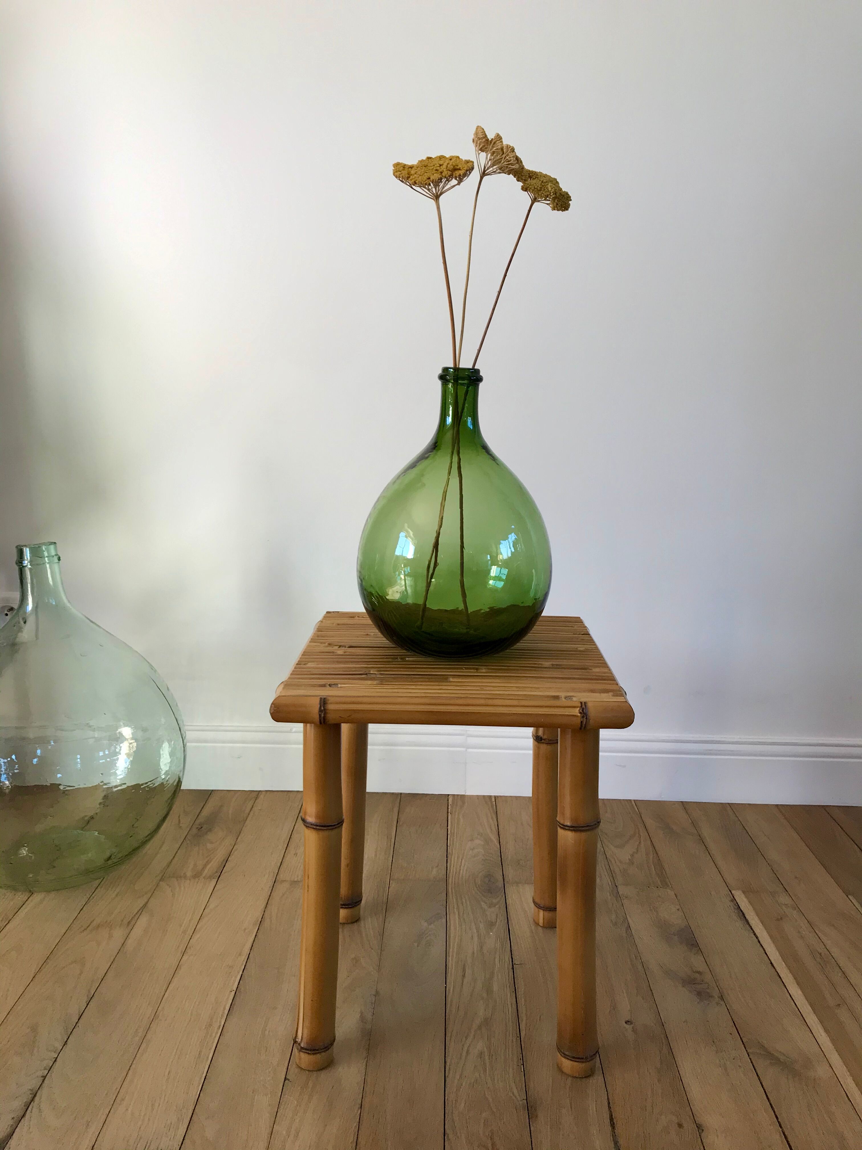 Vintage rattan and bamboo stool 50s-60s