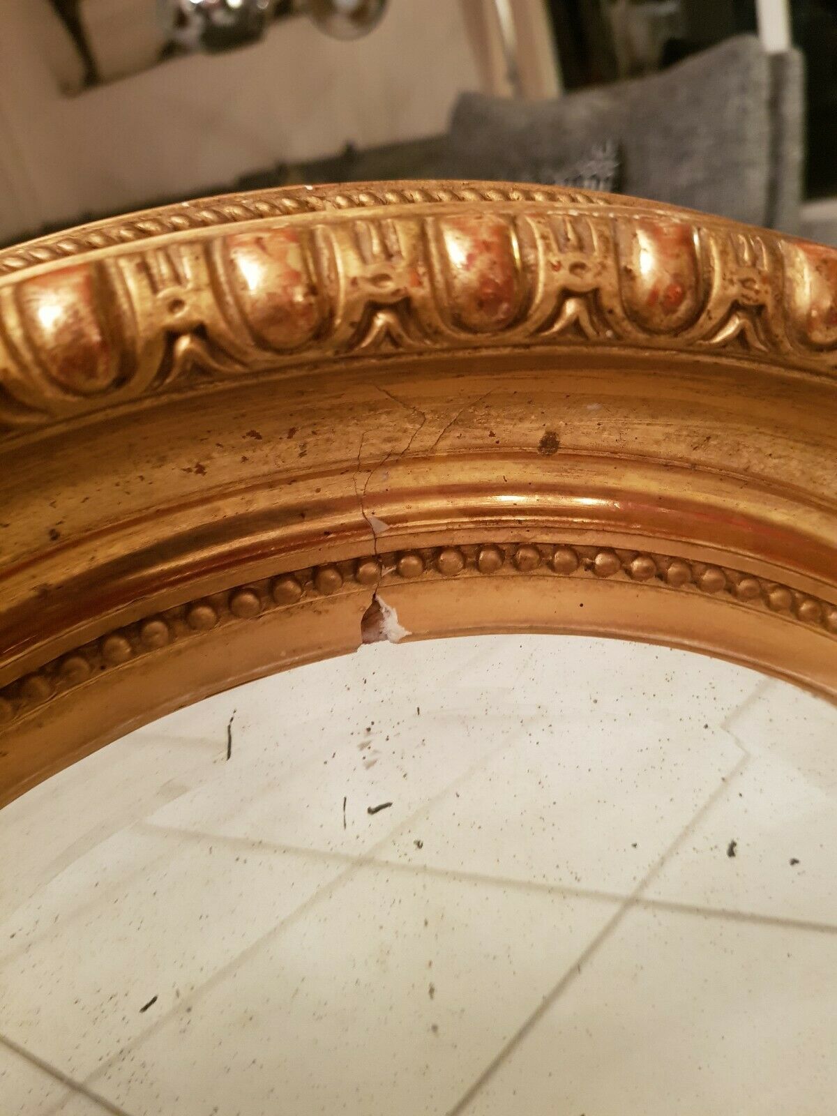 Old oval mirror gilded wood with gold leaf Napoleon III 60x51cm