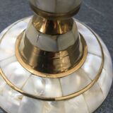 Set of 2 mother-of-pearl candlesticks and brass