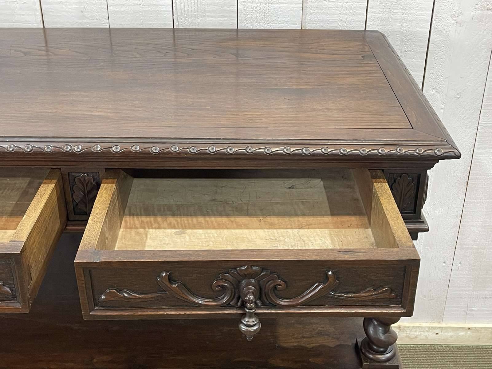 Henry II late 19th century oak serving trolley - top opens into a dresser