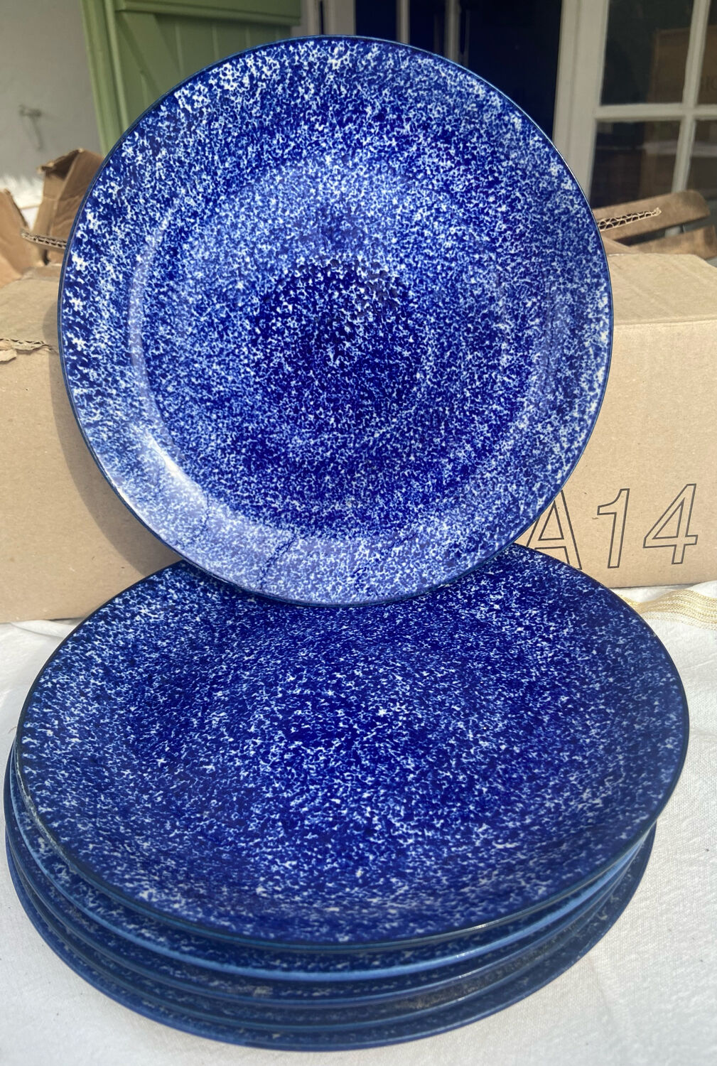 Set of 6 flat blue plates in Indian ceramic