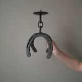 Iron candle holder folk art artisanal horseshoe brutalist decoration candlestick candelabra