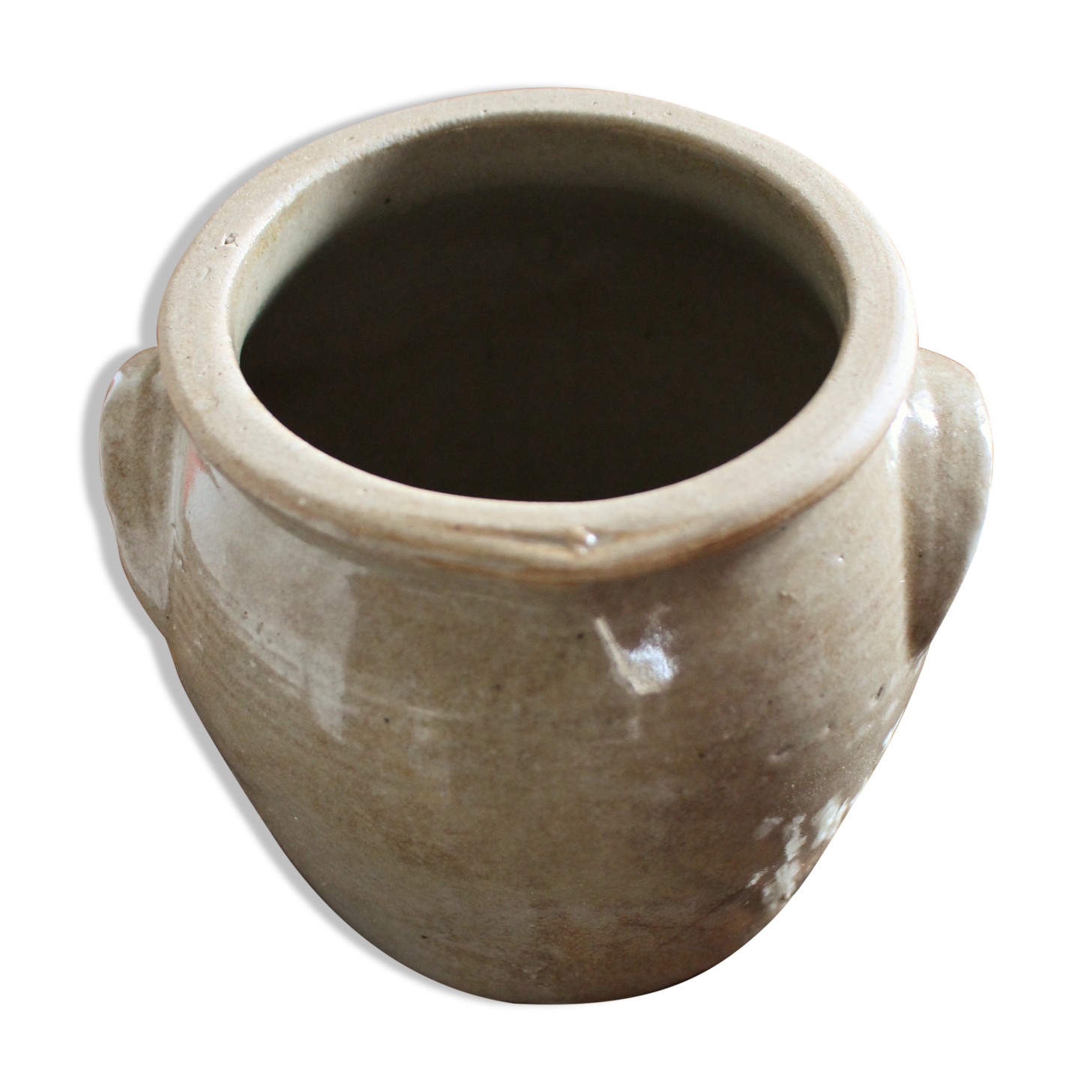 Pot glazed sandstone gray roundness two handles
