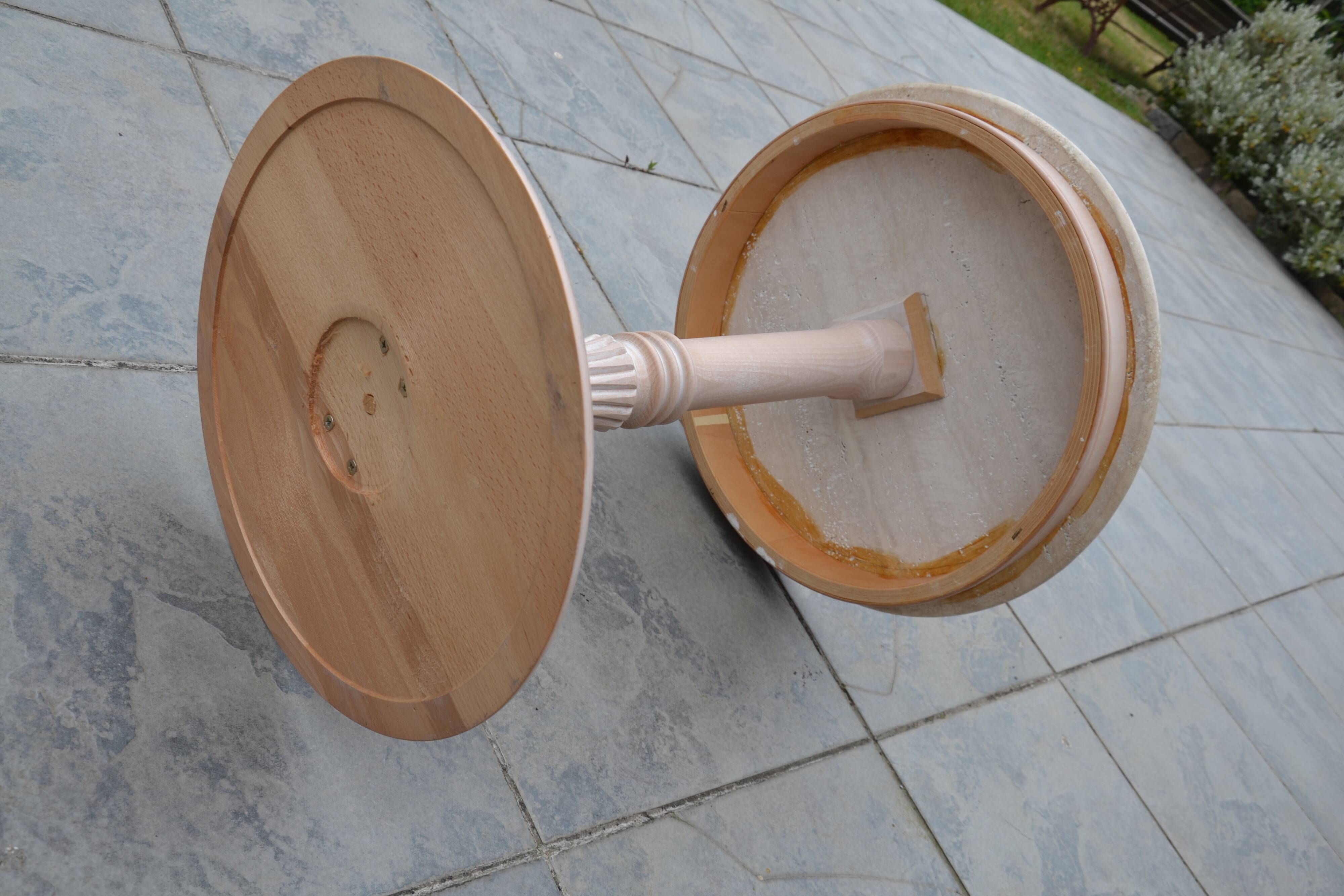 Petite table basse ronde travertin/bout de canapé années 80/90