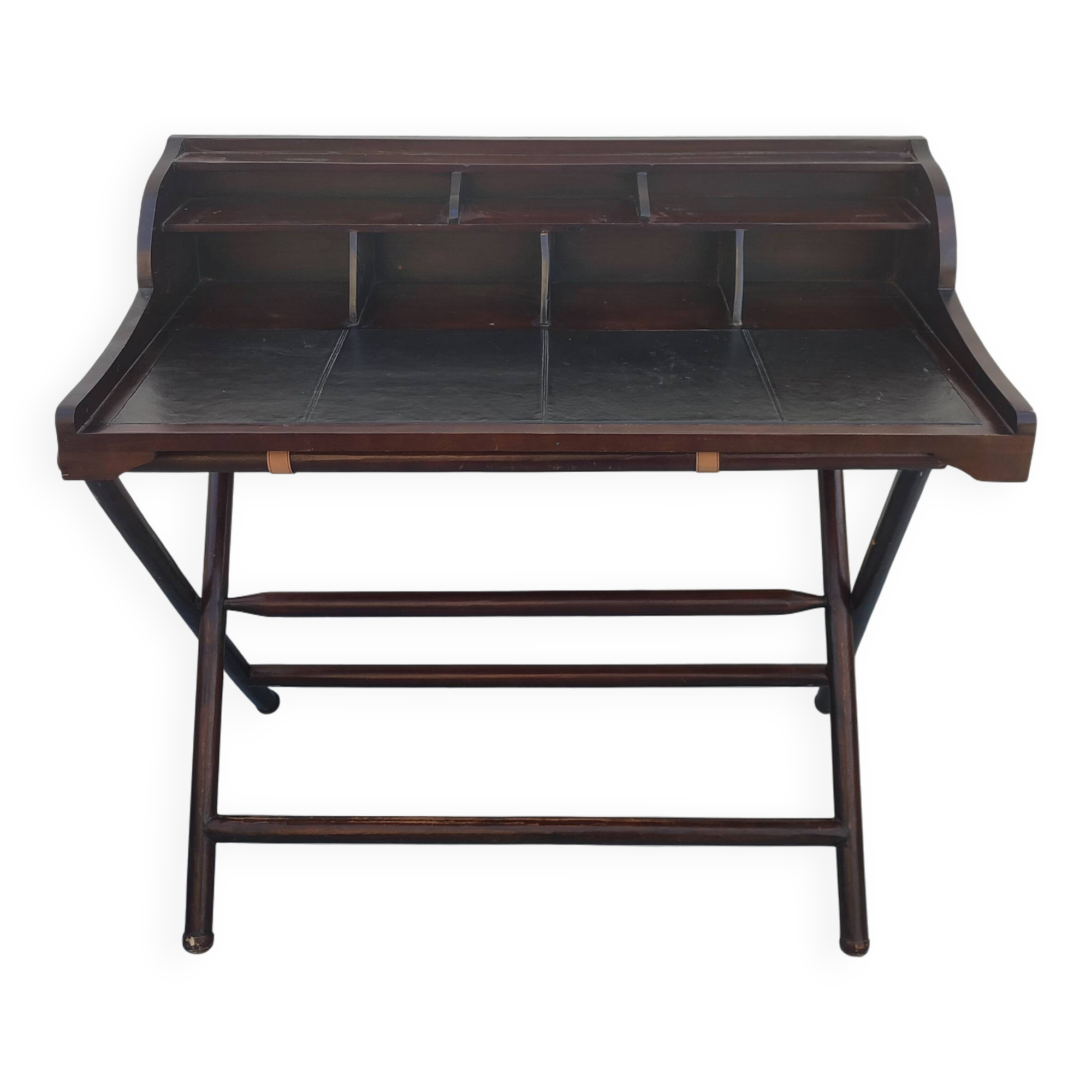 Colonial desk in wood and leather with armchair