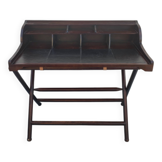 Colonial desk in wood and leather with armchair