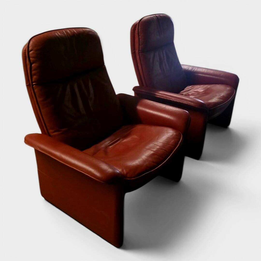 Pair of reclining lounge chairs DS 50 De Sede – Cognac Leather