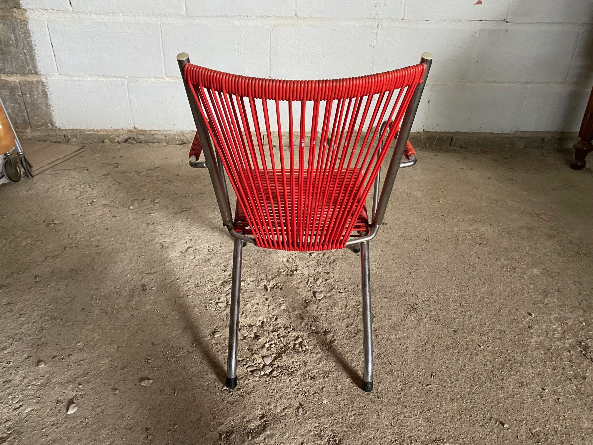 Folding scoubidou children's armchair red and vintage chrome 1950