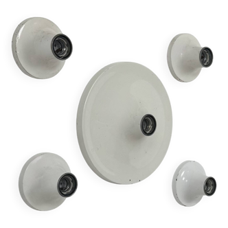 Set of 5 vintage wall lights, white lacquered metal, Germany, 1970.