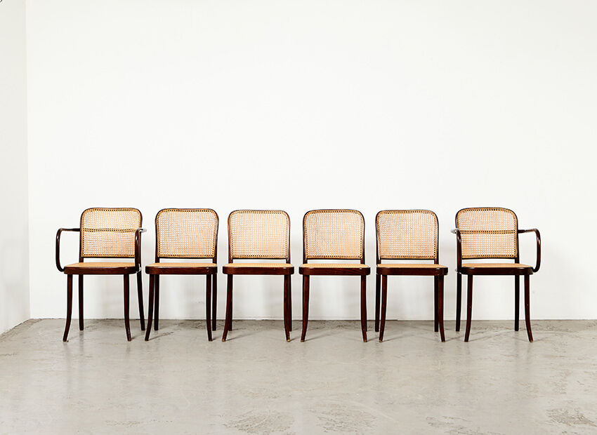Josef Hoffmann set of 6 Prague Dining Chairs for Drevounia Czechoslovakia 1970s