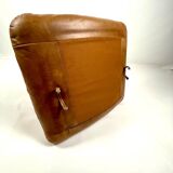 Brown leather ottoman on chrome base