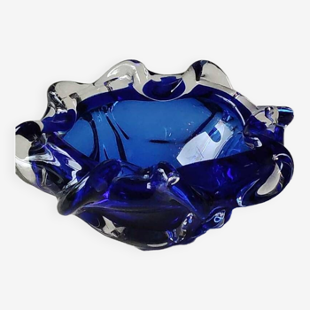 Vide poche verre d Art soufflé de Murano Italie, forme corolle, bleu cobalt