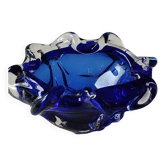 Empty pocket blown art glass from Murano Italy, corolla shape, cobalt blue