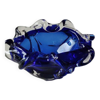 Vide poche verre d Art soufflé de Murano Italie, forme corolle, bleu cobalt
