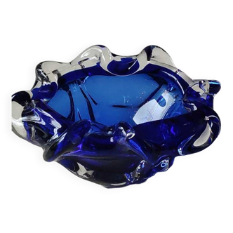 Empty pocket blown art glass from Murano Italy, corolla shape, cobalt blue