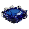 Vide poche verre d Art soufflé de Murano Italie, forme corolle, bleu cobalt