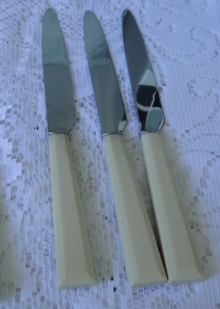 Set 10 old knives stainless blade white handle