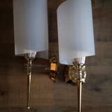 Paire d'appliques vintage années 50 en laiton doré plexi et perspex